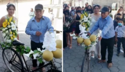 Az édesapa kerékpáron vitte a templomba a lányát az esküvője napján – virágokkal díszítette fel a biciklit